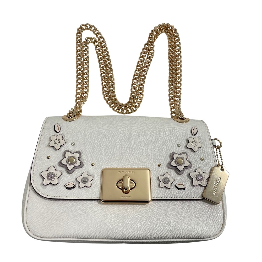 Coach White Floral Applique Leather Crossbody with Gold Chain